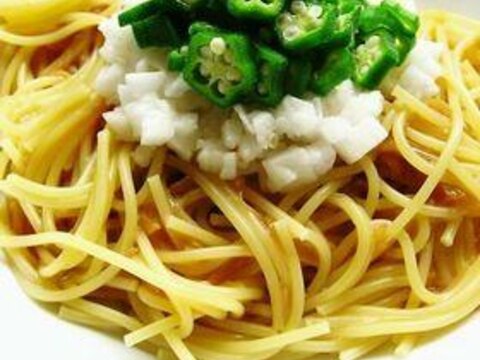 長芋となめたけのパスタ。